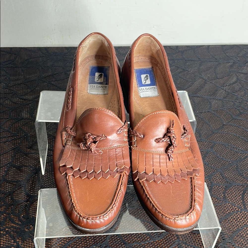 Via Dante Handcrafted in Italy Men's Brown Leather Loafers Size 11D